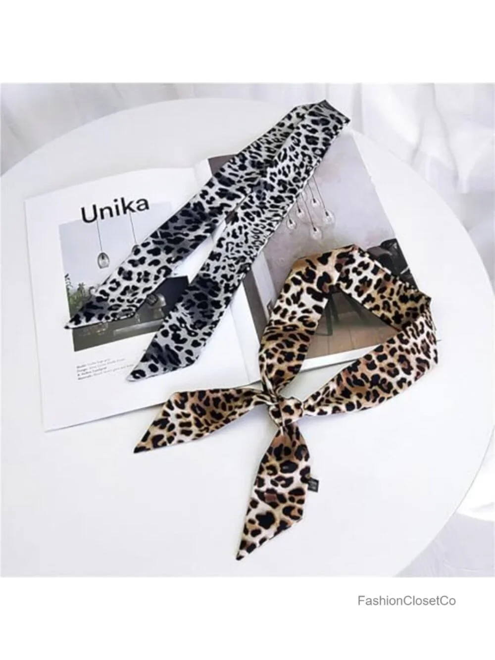 Leopard Neck Tie Skinny Scarf Hairband Purse Scarf Lightweight Cotton Fashion